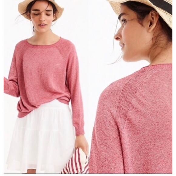 J.Crew Top Womens Medium Red Kate Crew Pullover Sweater Linen Blend Coastal - Picture 1 of 9